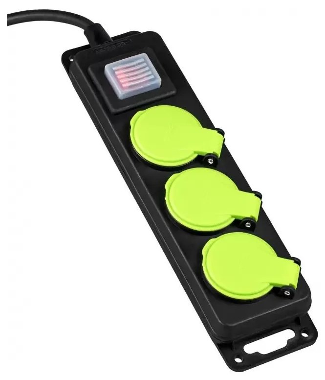 Prelungitor cu 3 prize și întrerupător, 5 m, IP44