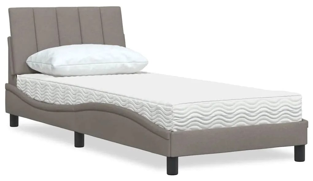vidaXL Pat cu saltea, gri taupe, 90x200 cm, textil