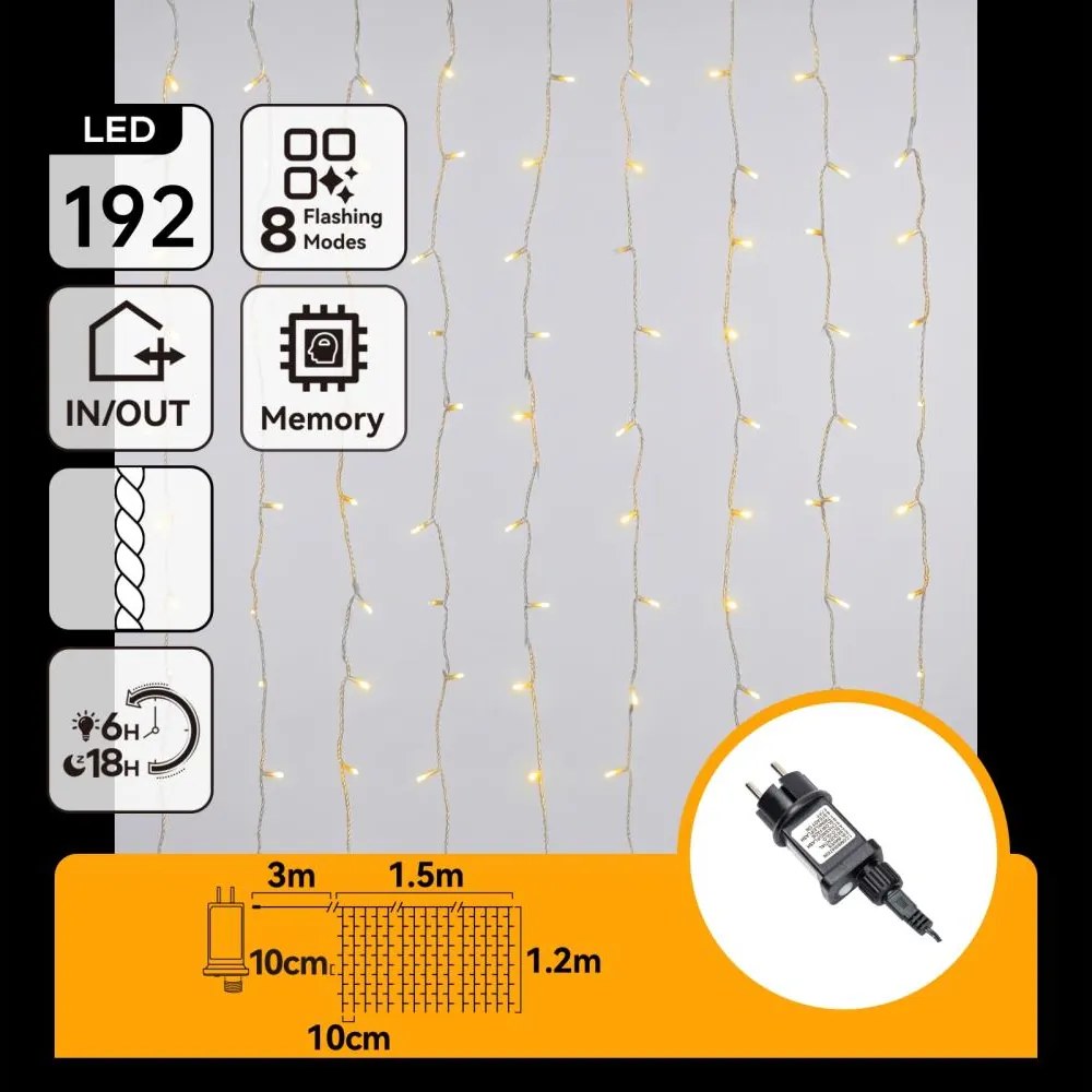 Aigostar - LED ghirlandă de Crăciun pentru exterior 192xLED/8 funcții 4,5x1,2m IP44 alb cald