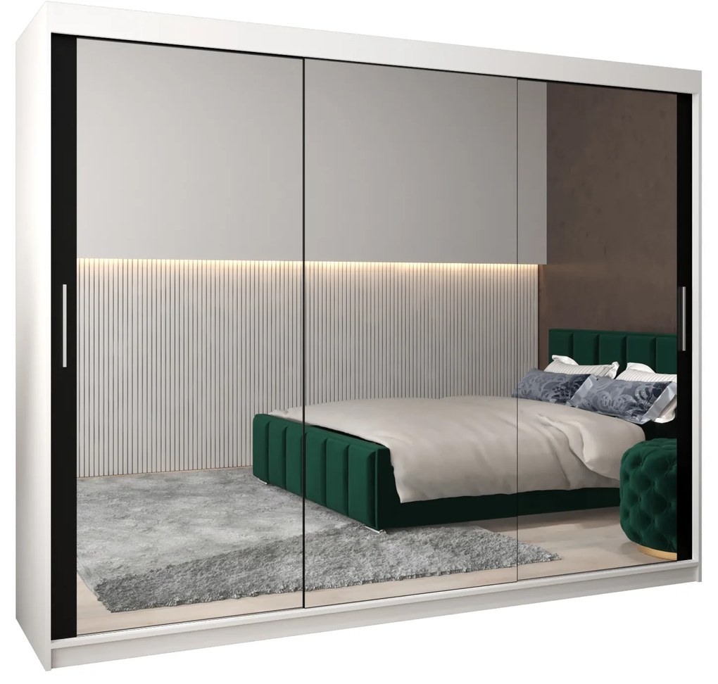 Dulap de haine 250 cm Toki 3 (alb mat + negru mat). 1065112