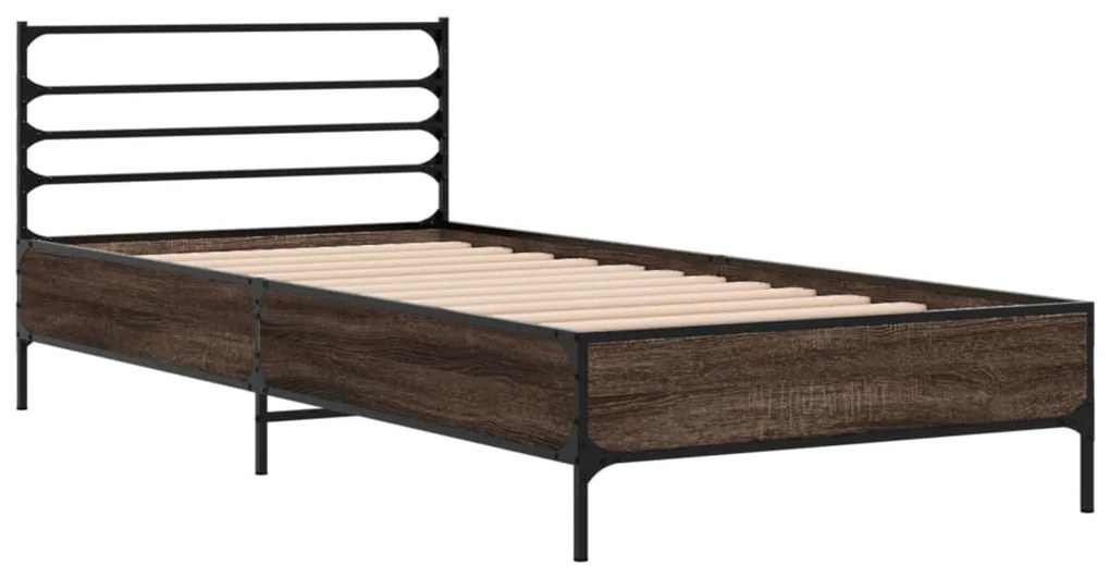 845591 vidaXL Cadru de pat, stejar maro, 100x200 cm, lemn prelucrat și metal