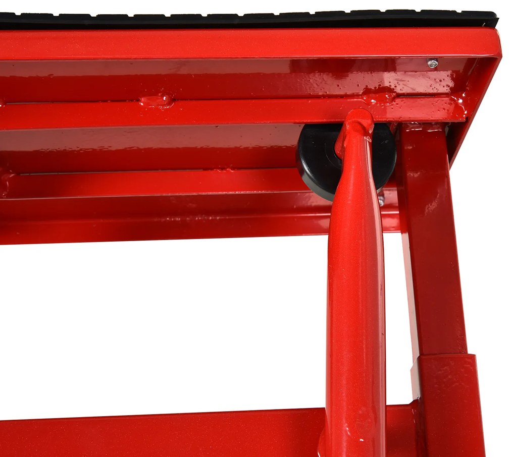 HOMCOM Suport pentru Motociclete din Oțel, Capacitate max 150 kg, cu Suprafață de Cauciuc și Manivelă, 27.5x51-69x34 cm, Roșu | Aosom Romania