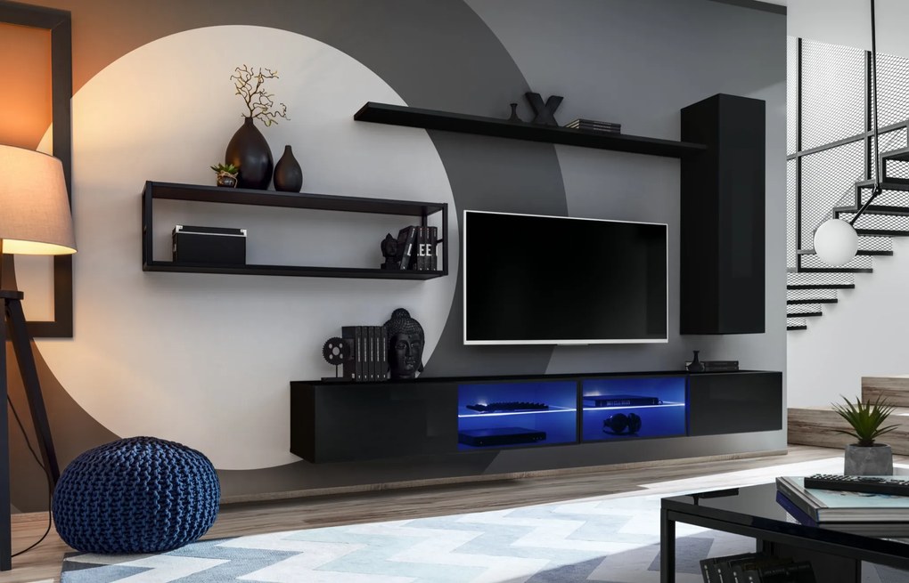 Mobilier living Shelly 27 ZZ SW M4 (negru mat + negru lucios + negru mat). 1024213