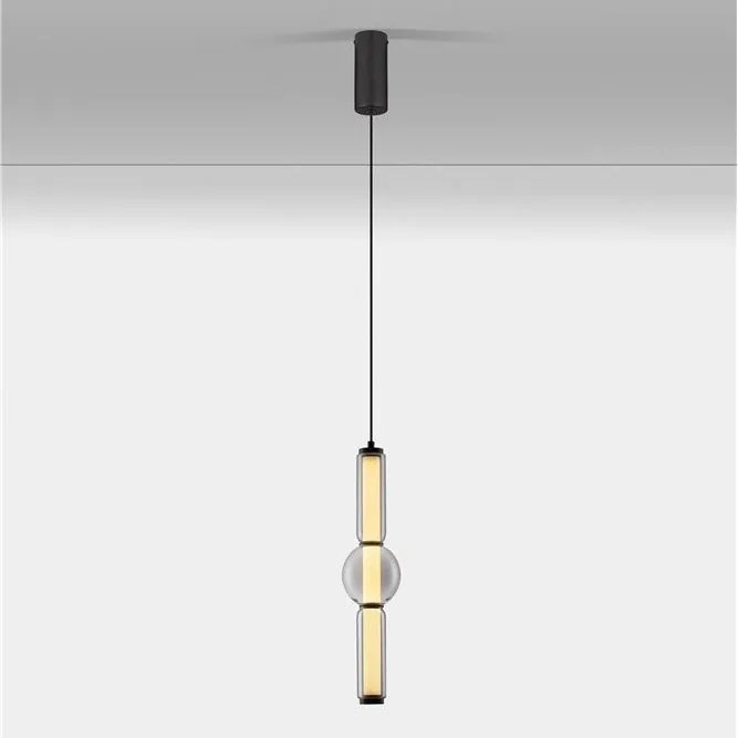 Pendul LED modern, Metal, Negru, Sticla, Fumurie, Ulon