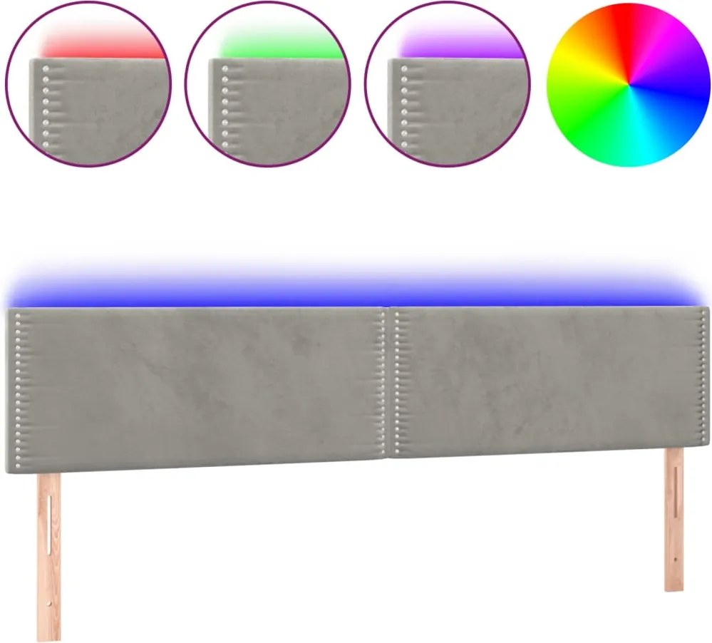 vidaXL Tăblie de pat cu LED, gri deschis, 200x5x78/88 cm, catifea