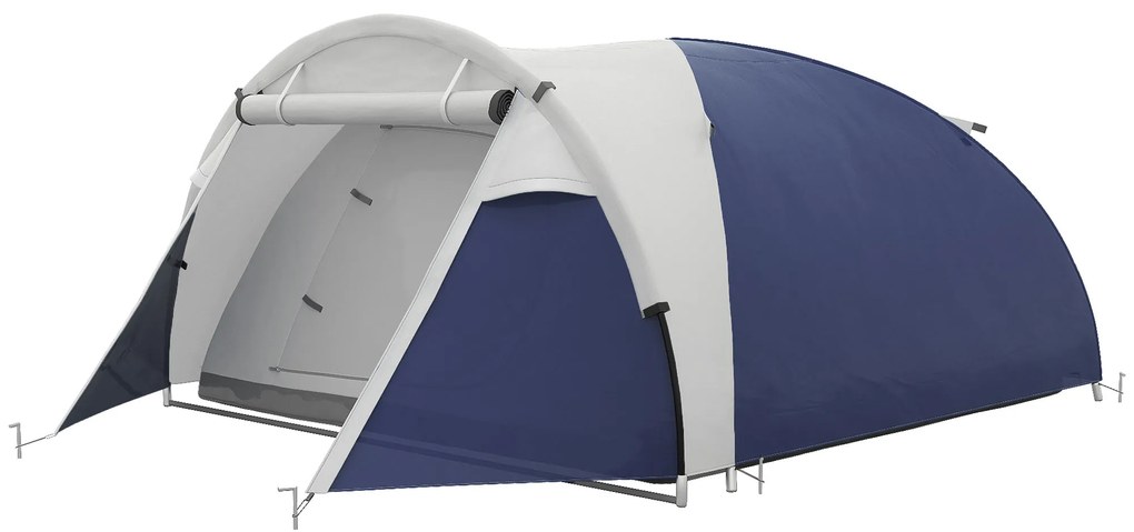 Outsunny Cort de camping 3/4 persoane în formă de dom ușor ventilat cu uși cu fermoar 320 x 240 x 130 cm bleu foncé gri deschis | Aosom Romania