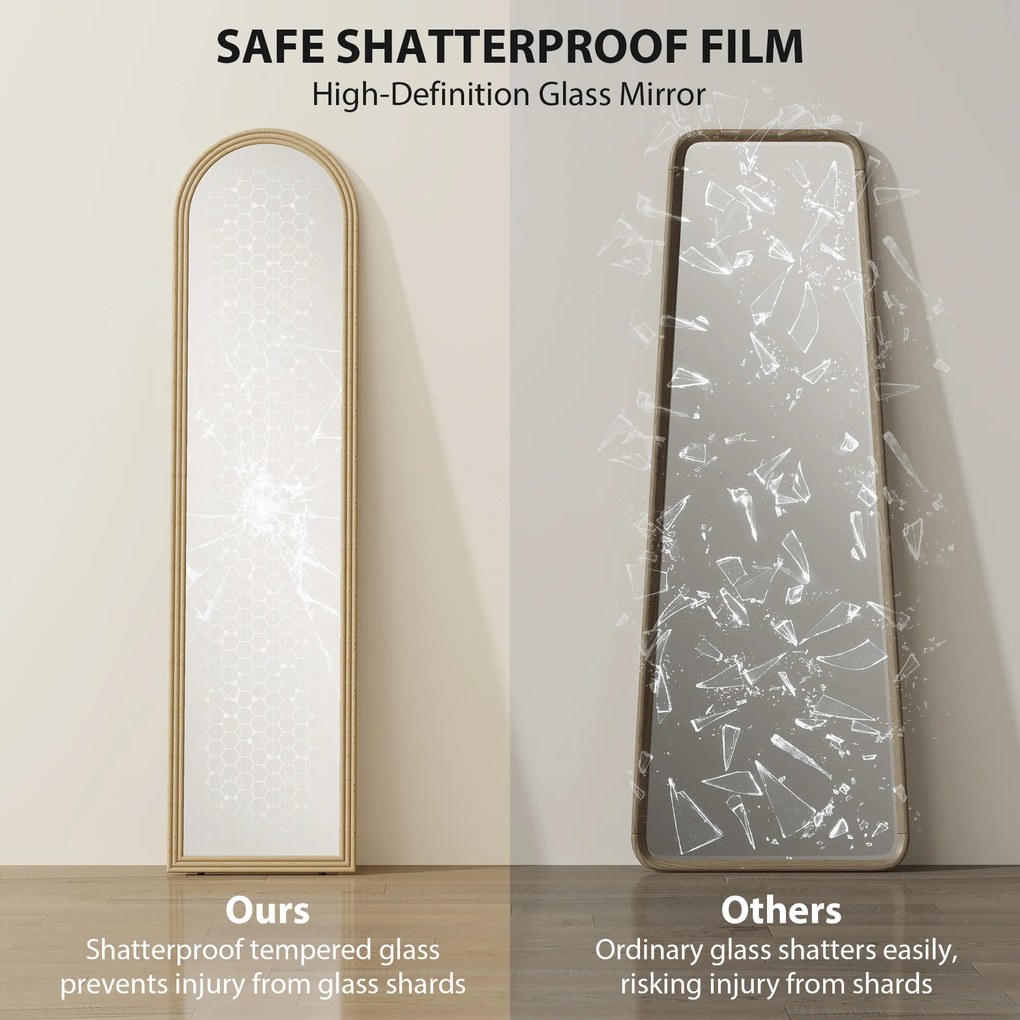 Oglindă HOMCOM de Podea și de Perete cu Suport, efect de Piatră, 40x160cm, Bej. | Aosom Romania