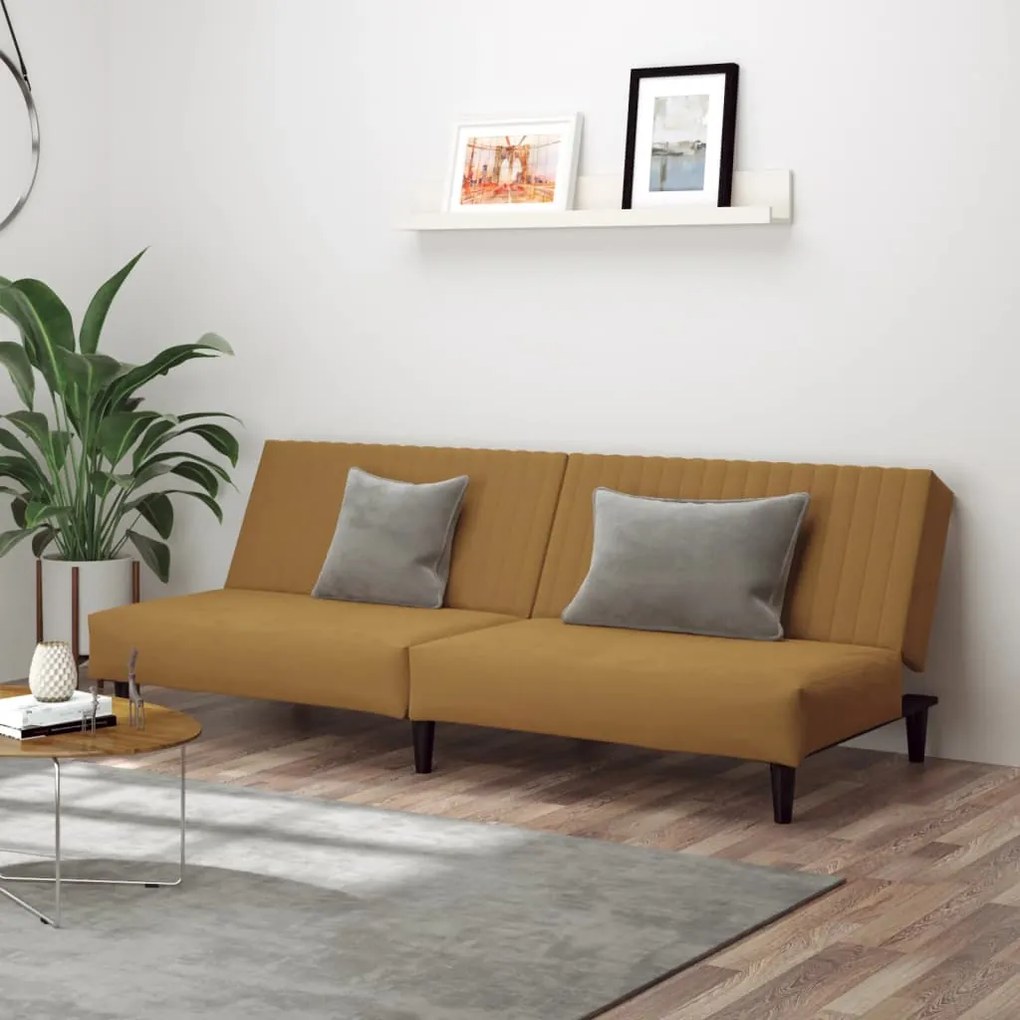 337647 vidaXL Canapea extensibilă cu 2 locuri, maro, catifea