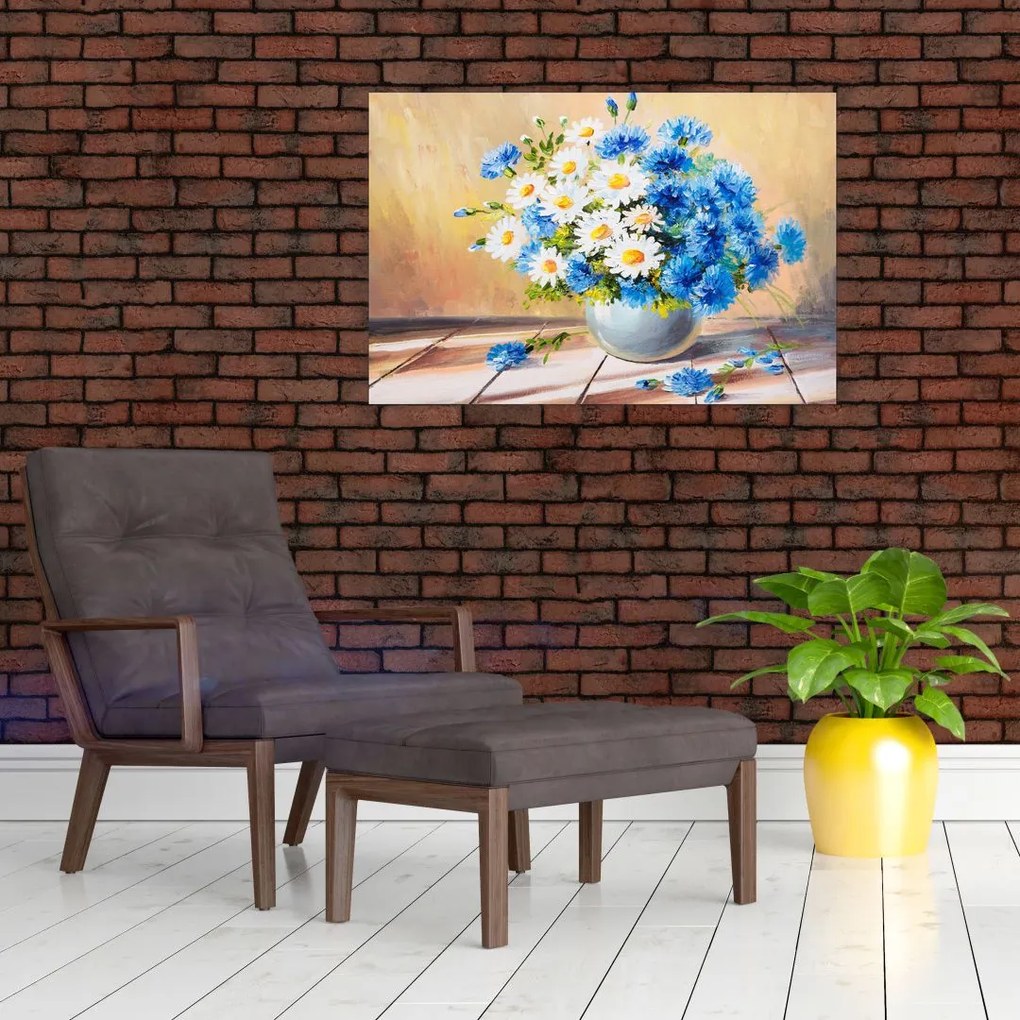 Tablou pictat cu vaza și flori (90x60 cm)