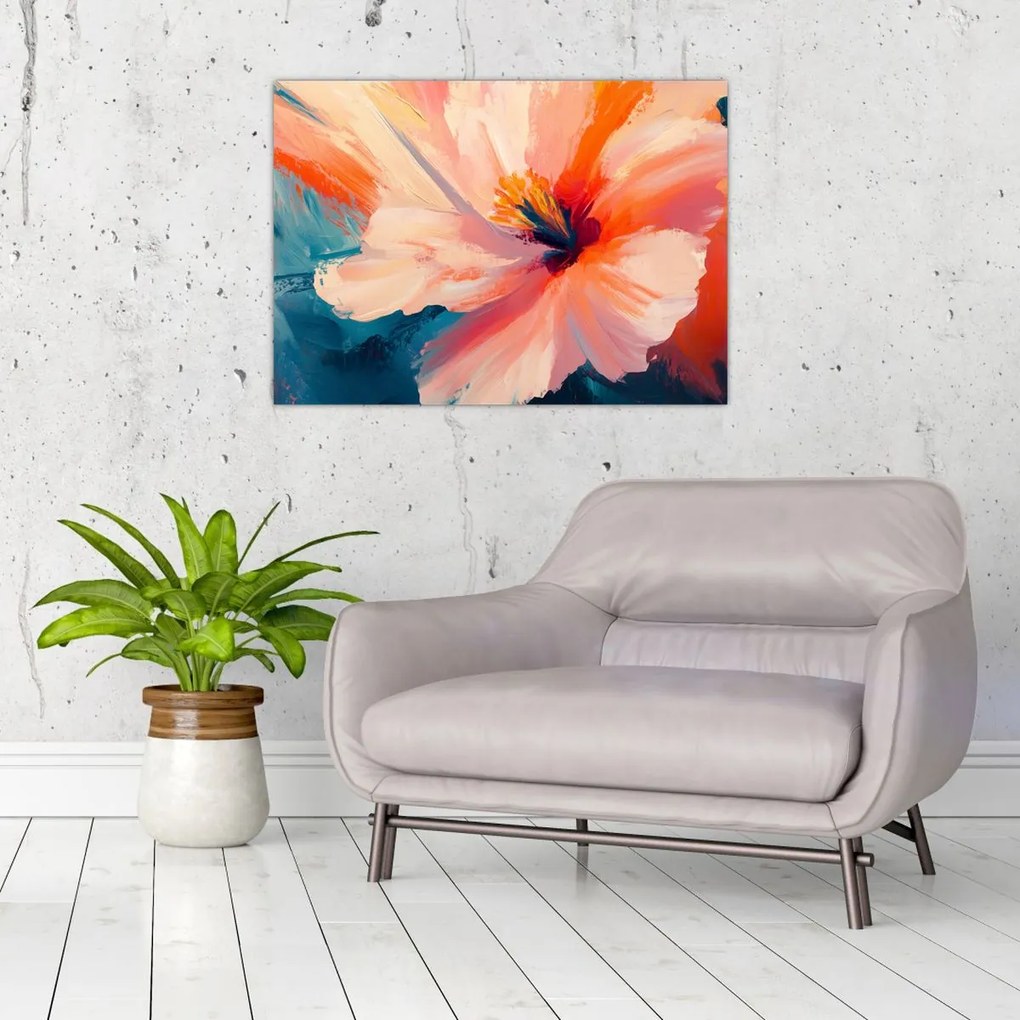 Tablou pe sticlă - Floare pictată (70x50 cm)