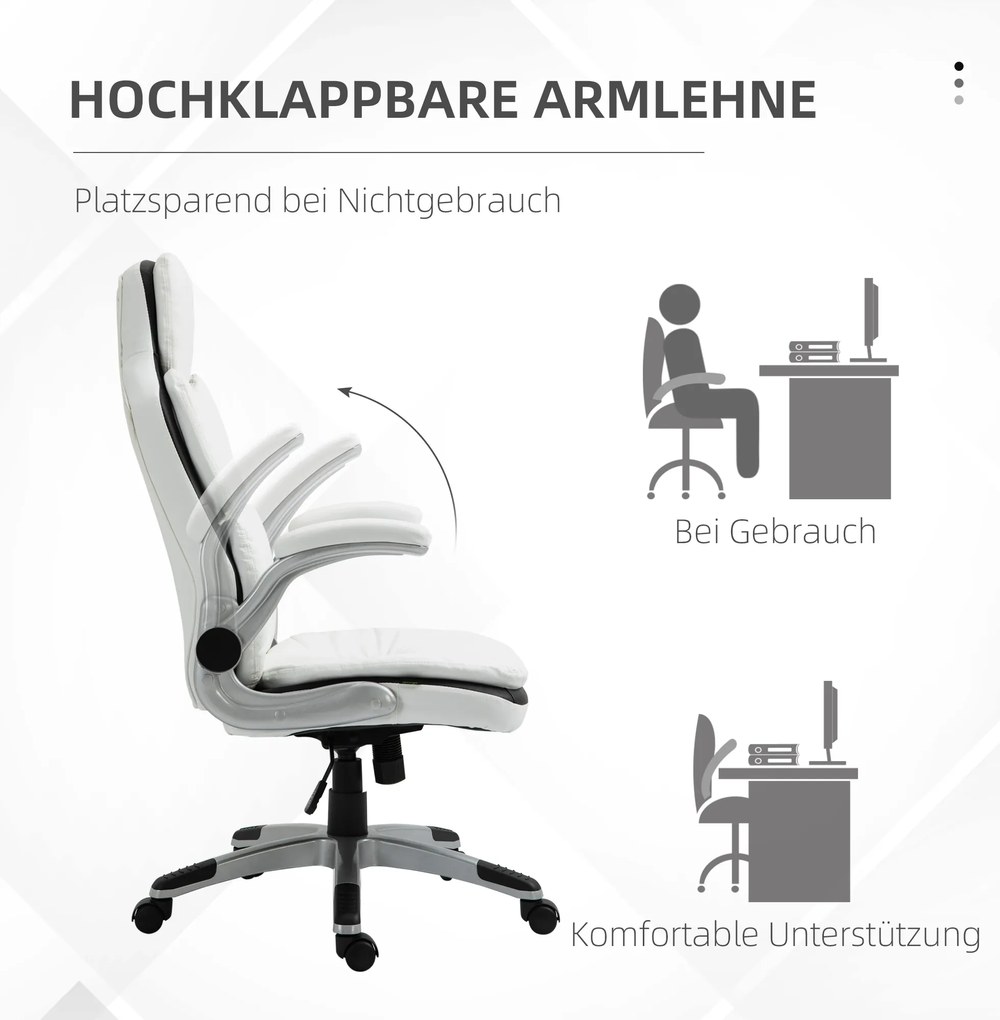 Scaun de birou ergonomic Vinsetto cu suporturi pentru brațe rabatabile, scaun de birou cu înălțime reglabilă și funcție de balans, scaun căptușit gros cu suport pentru brațe reglabil 69 x 67 x 113-121 cm | Aosom Romania