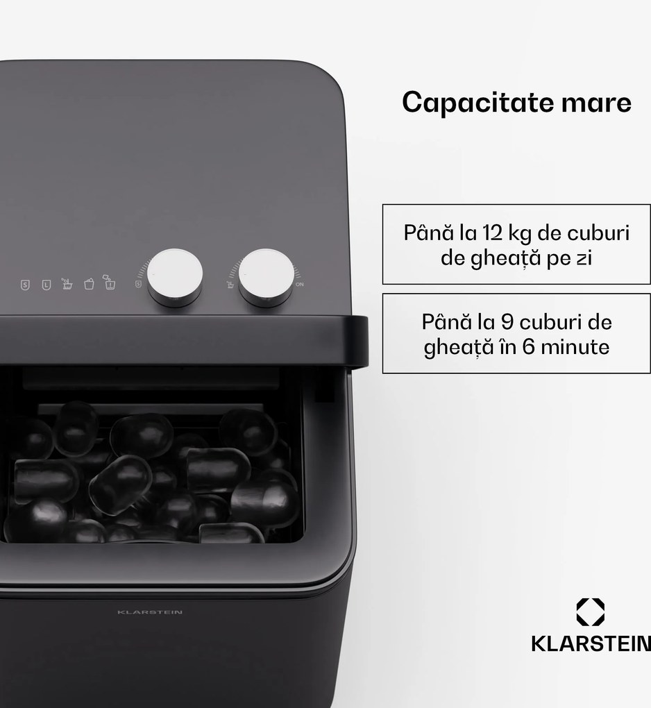 Klarstein IceCraft mașină de făcut gheață | 2 moduri | 1,3 litri apă rece | curățare automată | 12 kg/24h