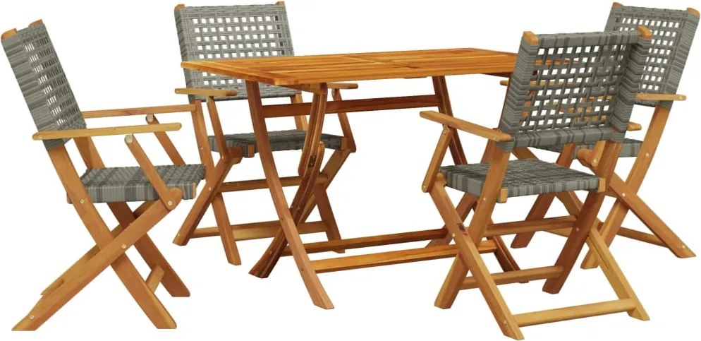 vidaXL Set mobilier grădină, 5 piese, gri, poliratan și lemn masiv
