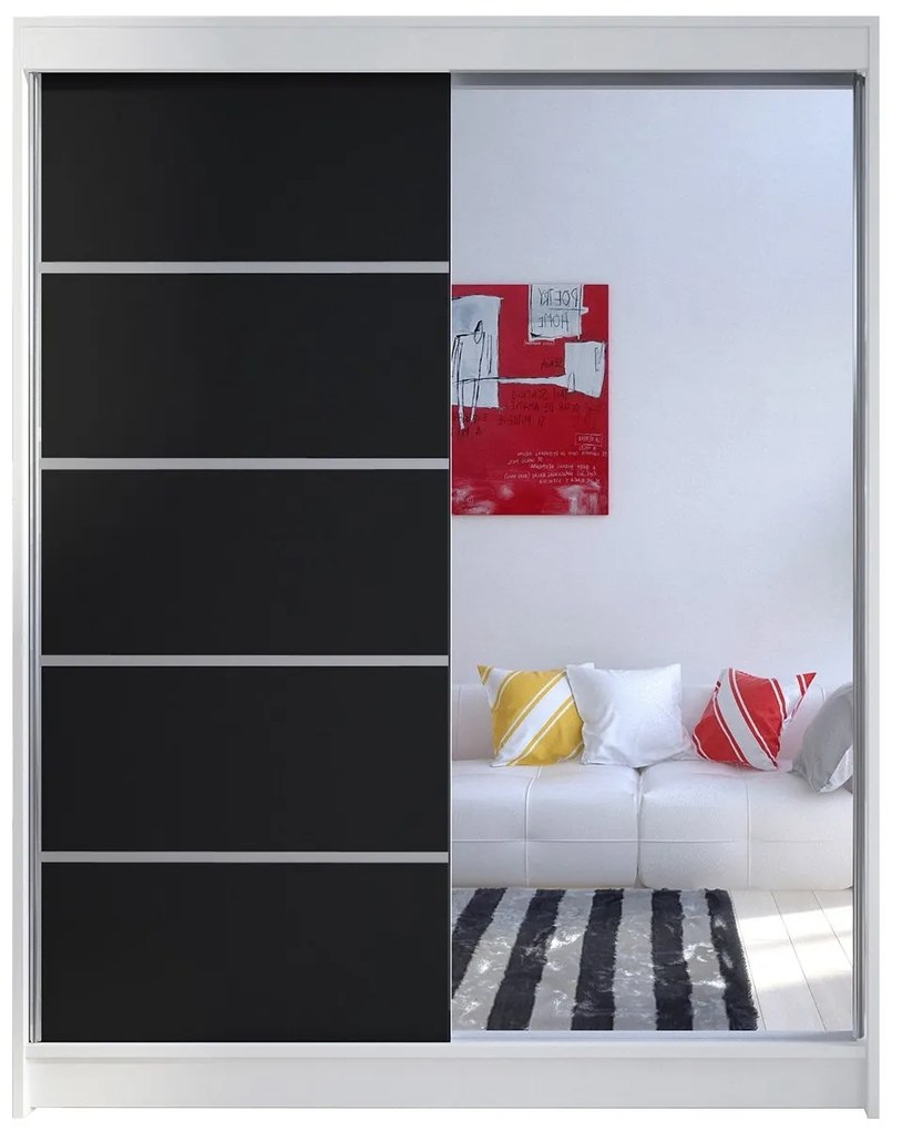 Dulap de haine Bianca III (Alb + Negru + oglindă) (iluminat LED RGB color). 1058779