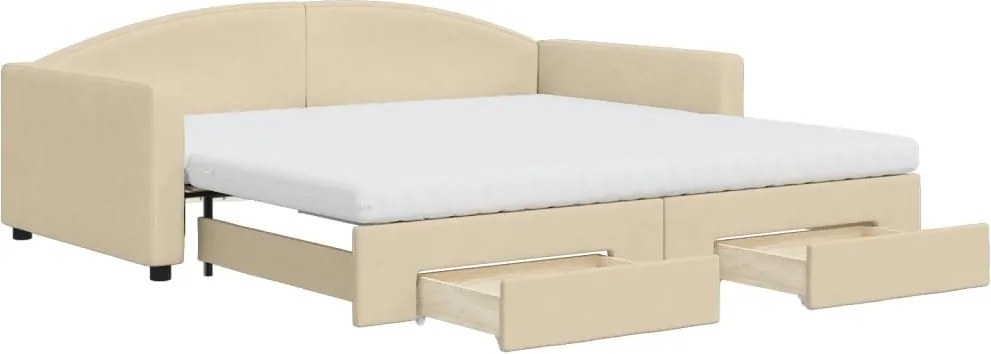 vidaXL Pat de zi cu extensie și sertare, crem, 100x200 cm, textil