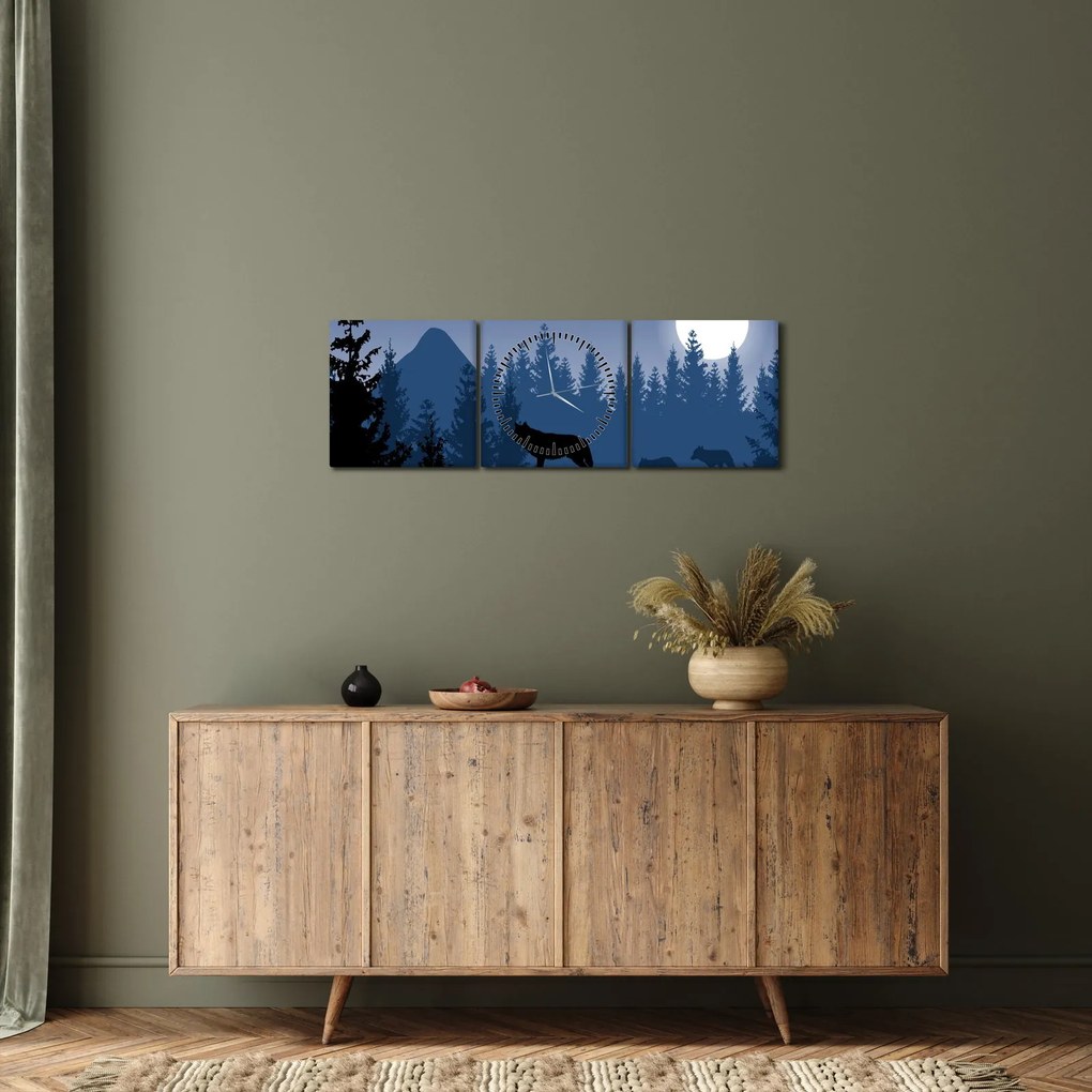 Tablou - Haita de lupi sub lună plină (cu ceas) (90x30 cm)