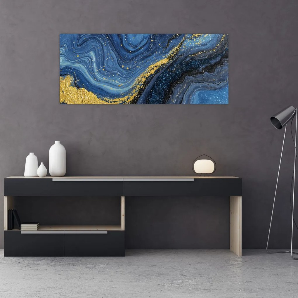 Tablou - Abstracție albastru-aurie (120x50 cm)