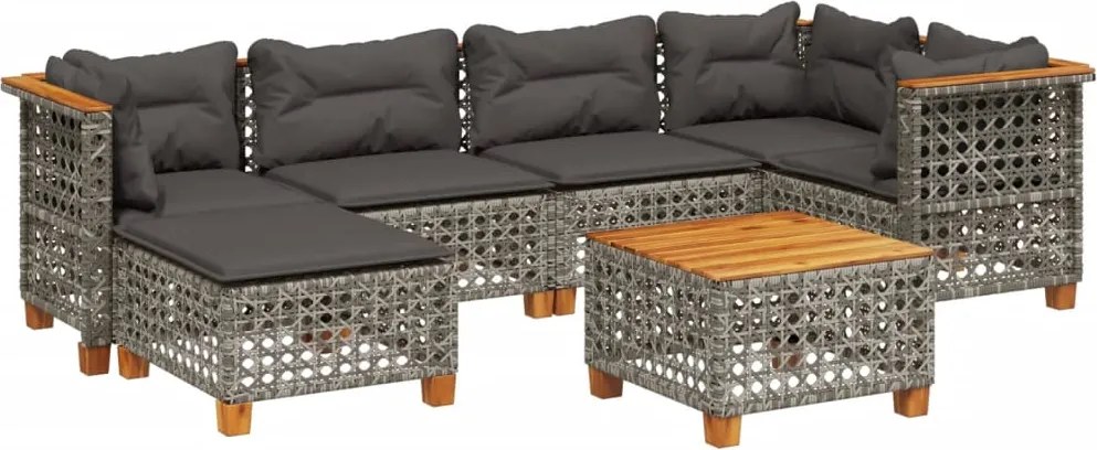vidaXL Set canapele de grădină, 7 piese, cu perne, gri, poliratan