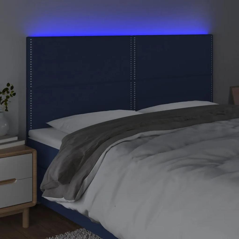 Tablie de pat cu LED, albastru, 160x5x118 128 cm, textil 1, Albastru, 160 x 5 x 118 128 cm