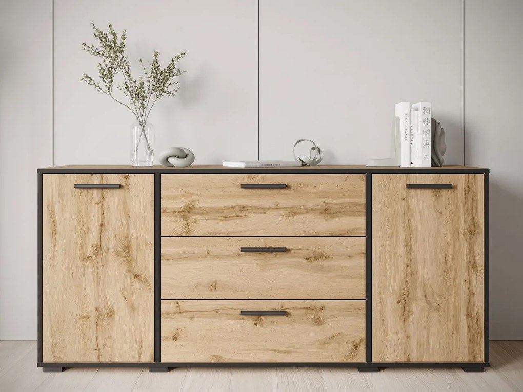 Comodă Ikinra (Stejar wotan + Negru) . Promo -17%. 1103638