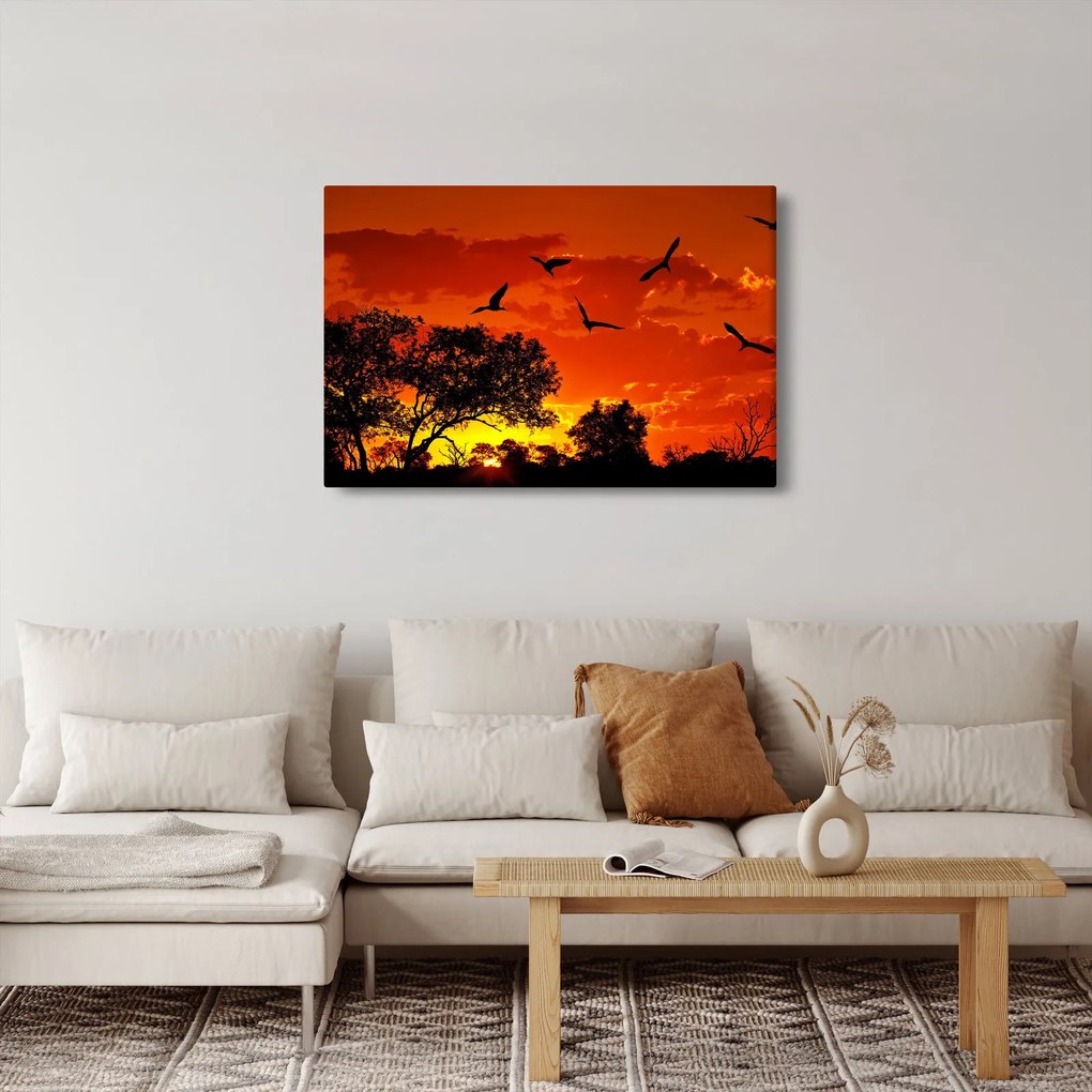 Tablou cu păsări în apus de soare (90x60 cm)