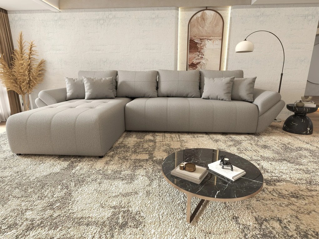 Colțar extensibil dumonde cu ladă de depozitare si sezut confortabil din spuma high-density, Berlin XL Enjoy Grey 350x185 cm