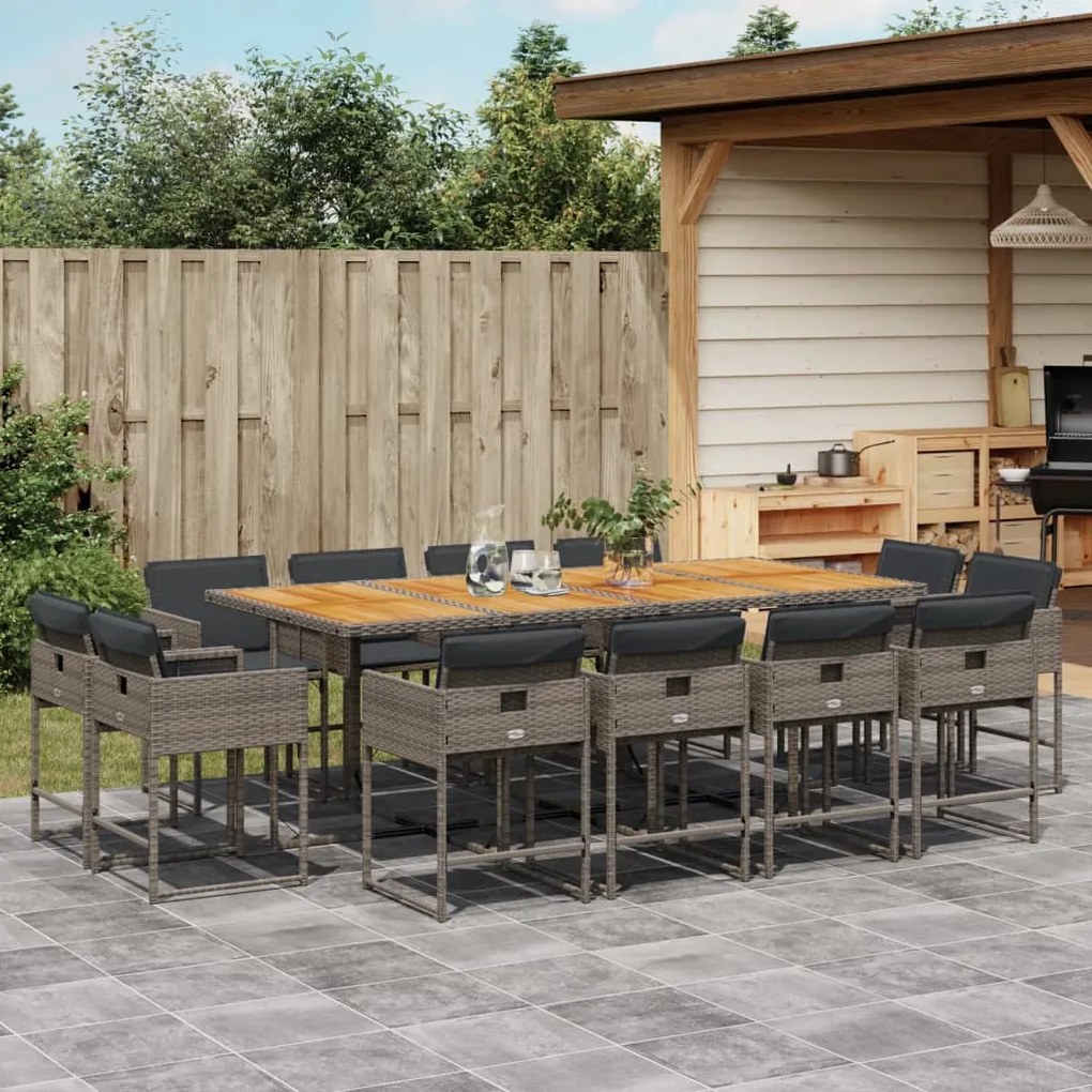 vidaXL Set mobilier de grădină cu perne, 13 piese, gri, poliratan
