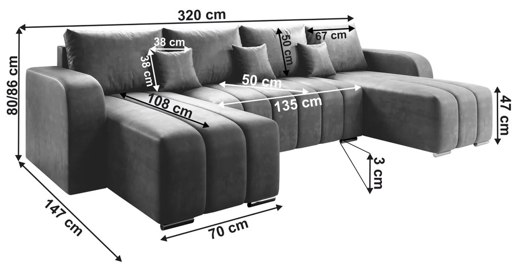 Set universal canapea, culoare gri, PORIMA U