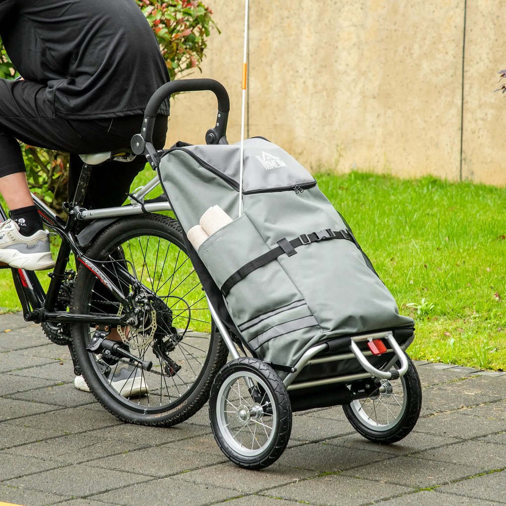 HOMCOM 3 în 1 Carucior de Cumpărături Carucior de Cumpărături Remorcă pentru Bicicletă, 53 x 43 x 110 cm, Gri+Argintiu | Aosom Romania