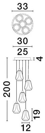Lustra moderna cu 5 pendule LED, Metal, Sticla, Champaign, ALISH
