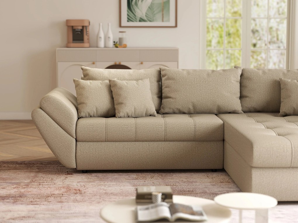 Colțar extensibil dumonde cu ladă de depozitare si sezut confortabil din spuma high-density, Loana Enjoy Camel II 270x185 cm