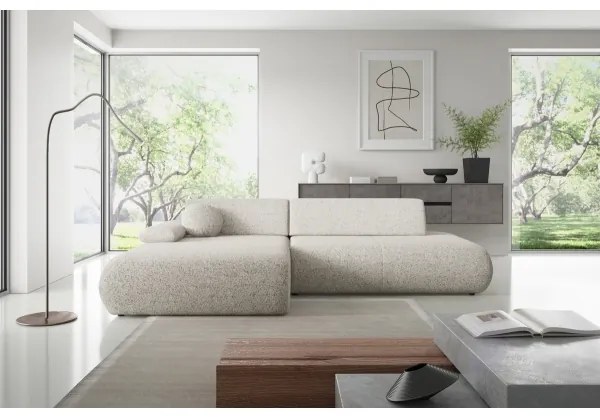 Colțar extensibil PRATO, tip L, stânga, bej, cu spațiu de depozitare