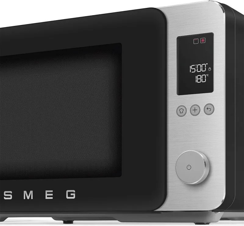 Cuptor cu microunde combinat cu aer cald SMEG Collezione MOC02BLMEU, 900 W, 27 l, 25 de programe, închidere lină, setări personalizate, negru mat