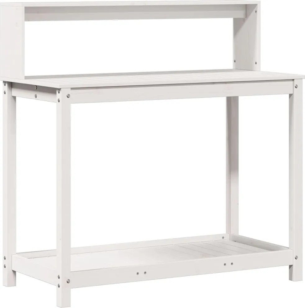 vidaXL Masă de plantare cu rafturi alb 108x50x109,5 cm lemn masiv pin