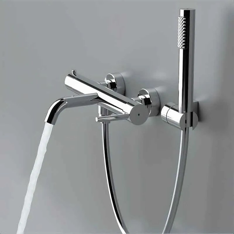 Baterie cada montaj pe perete, crom lucios, din alama sanitara, pipa fixa 19.8 cm, LaVita Verdi Crom