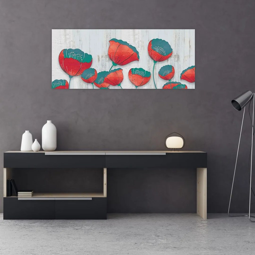 Tablou - Maci de câmp - petrol (120x50 cm)