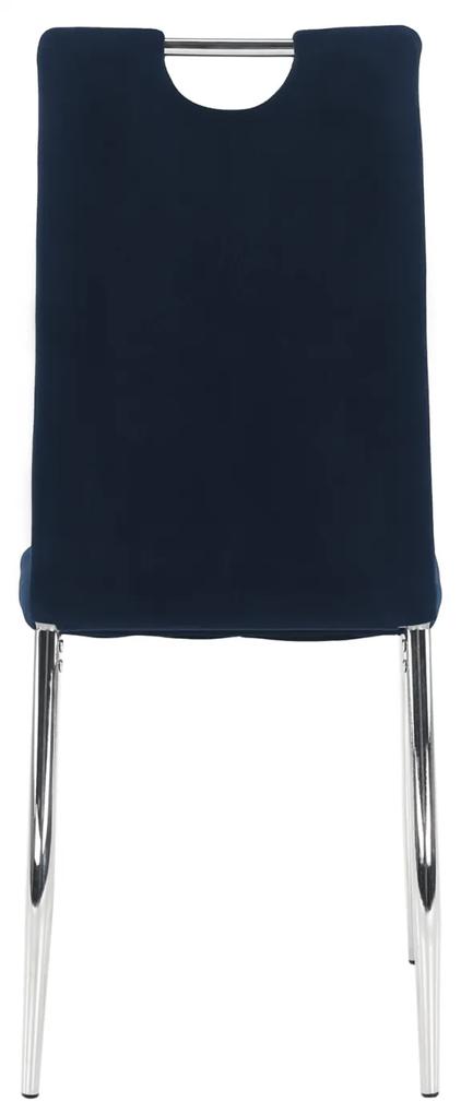 Scaun de masa, tesatura albastra din catifea   crom, OLIVA NEW