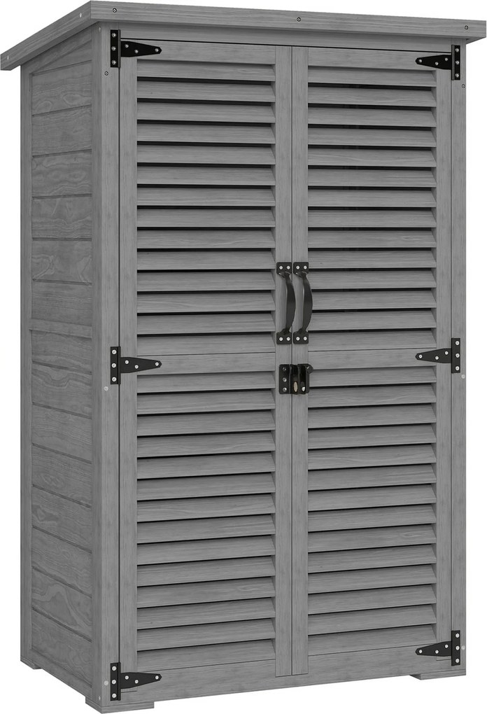 Outsunny Dulap de grădină Remiză pentru unelte din lemn 2 rafturi Acoperiș bitumat Uși cu obloane Blocabil 75 x 50 x 118cm Gri | Aosom Romania