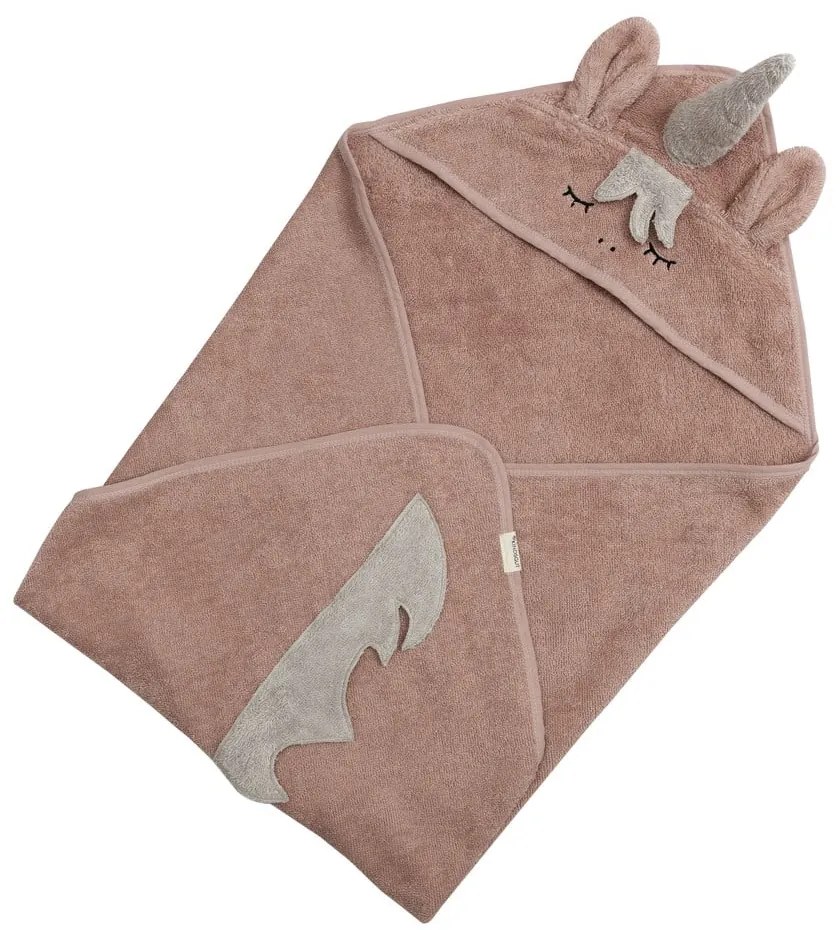 Prosop cu glugă pentru copii roz din bumbac 75x75 cm Unicorn – Kindsgut
