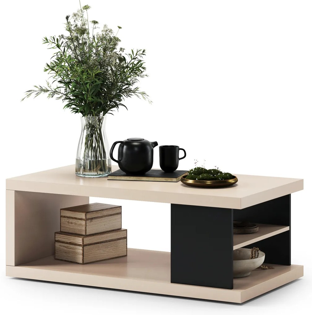 Mazzoni Măsuță LANA S-110 Bej (Șampanie) / Negru - MĂSUȚĂ DE CAFEA CU RAFT