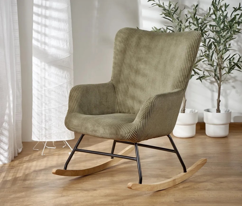 Fotoliu tip balansoar Belmiro velvet olive H92 cm