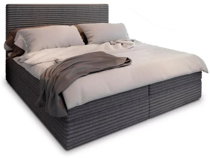 Pat tapițat boxspring ISPIRA 140x200 cm gri Saltea: Saltea cu arcuri Bonell
