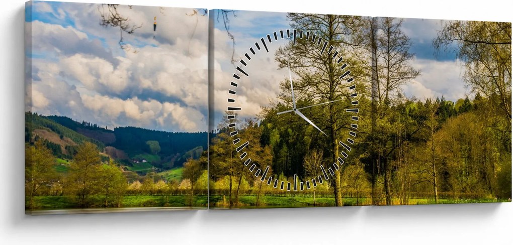 Tablou - Barcă pe lac (cu ceas) (90x30 cm)