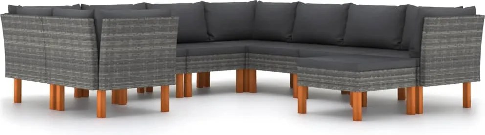 vidaXL Set mobilier de grădină cu perne, 9 piese, gri, poliratan