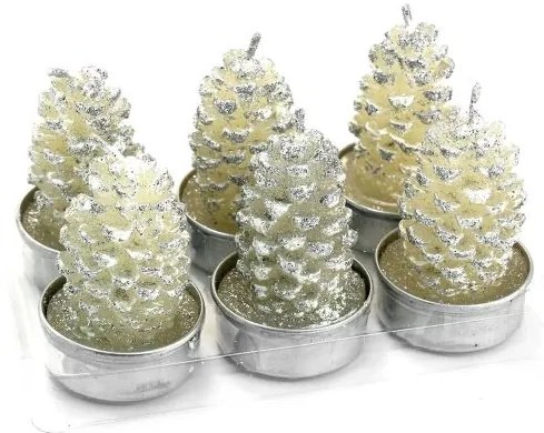 Set 6 lumanari decorative, con alb de brad, 5 cm