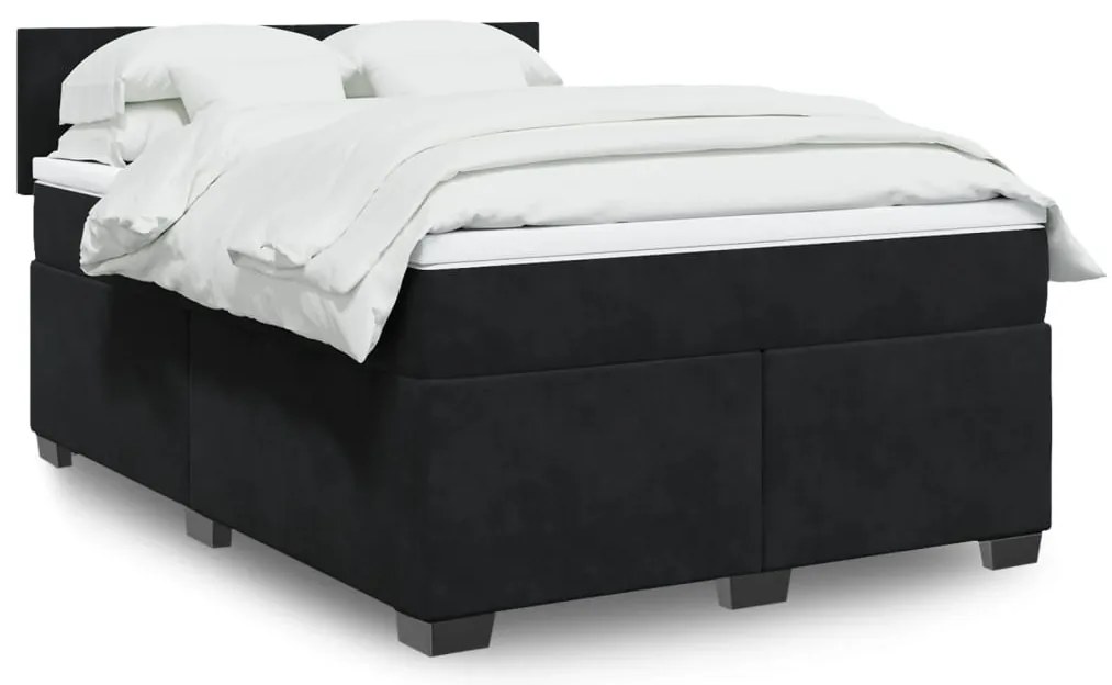 vidaXL Pat box spring cu saltea, negru, 140x190 cm, catifea