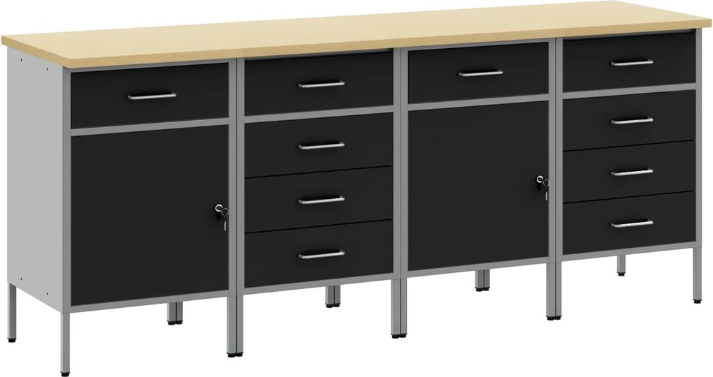 vidaXL Dulap de lucru cu sertar 4 pcs Negru și Gri 200 x 55 x 85 cm