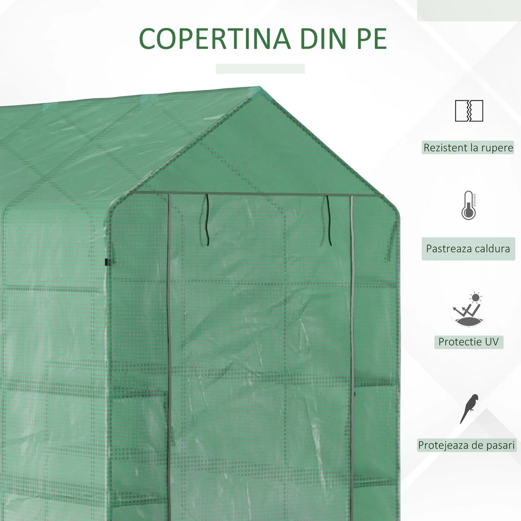 Outsunny Sera de Gradina cu 2 Rafturi pentru plante, legume, fructe din PE si Otel, 214x143x195cm - Verde | Aosom Ro