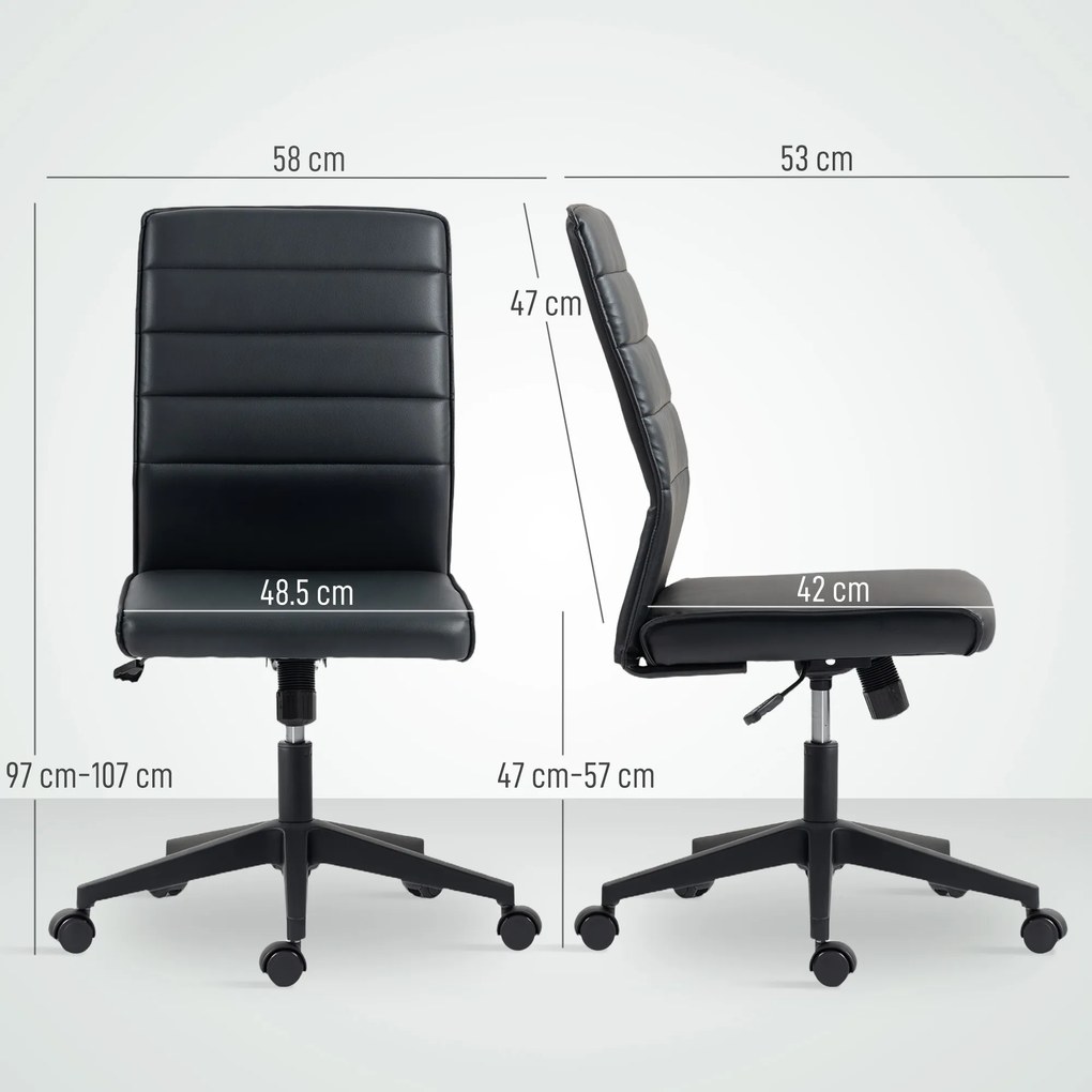 Scaun de birou ergonomic și ajustabil HOMCOM cu spătar curbat, din piele PU și oțel, 58x53x97-107 cm, Negru | Aosom Romania