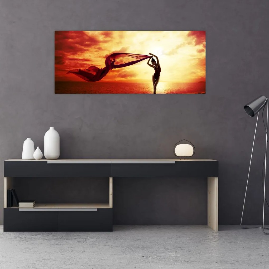 Tablou - Silueta femeii la apus de soare (120x50 cm)